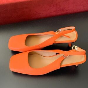 Orange New Custom Made Leather Slingback Kitten Heel Pumps - Women